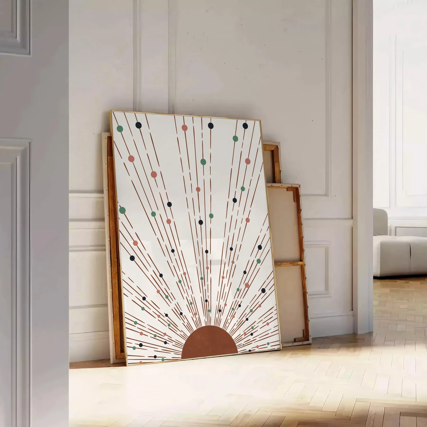 space Boho Print Poster stunning abstract art serene gray green hues captivating wall perfect gift lovers artwork touch elegance decor