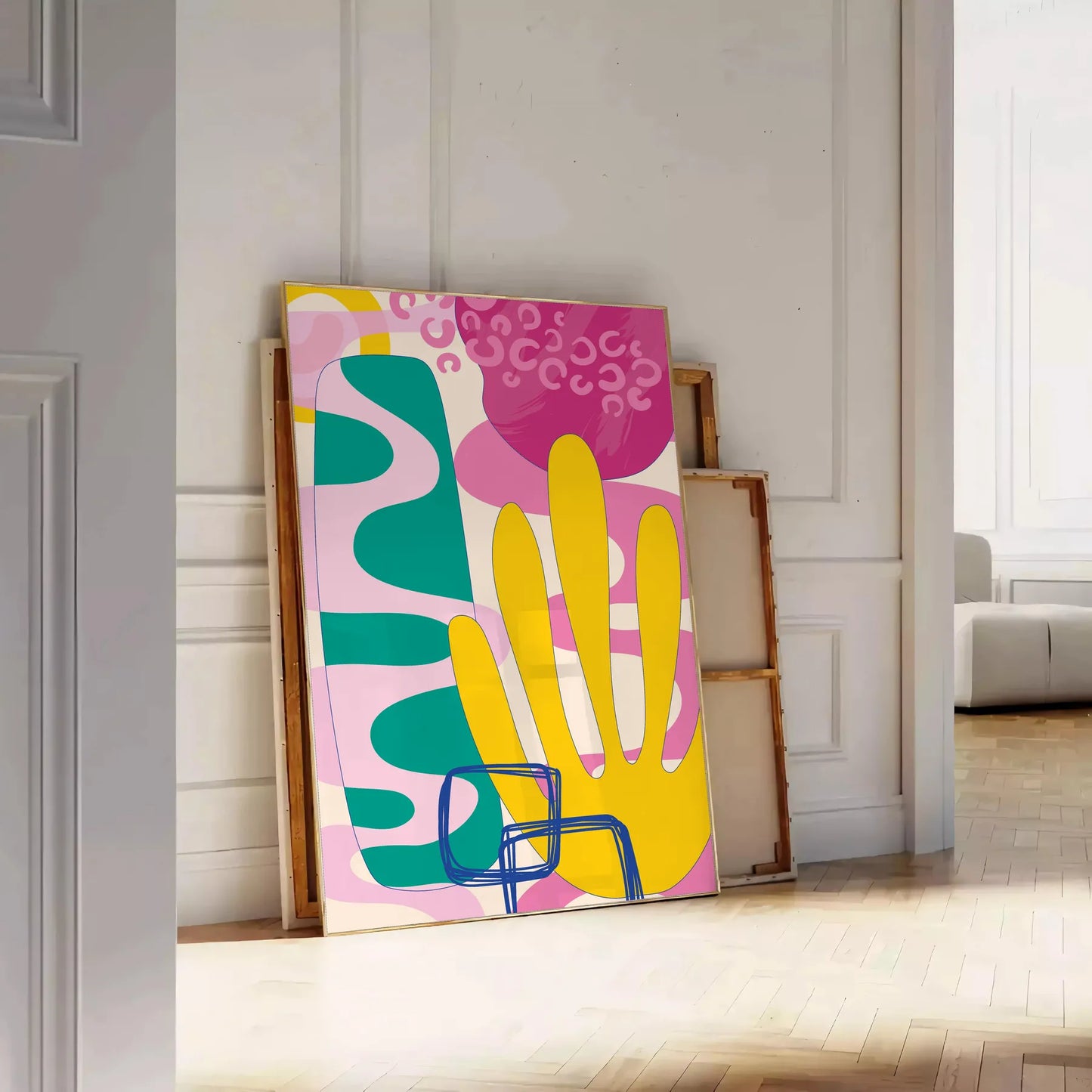 space boho abstract art poster 39 vibrant orange blue hues captivating wall perfect gift stylish touch room unframed options decor