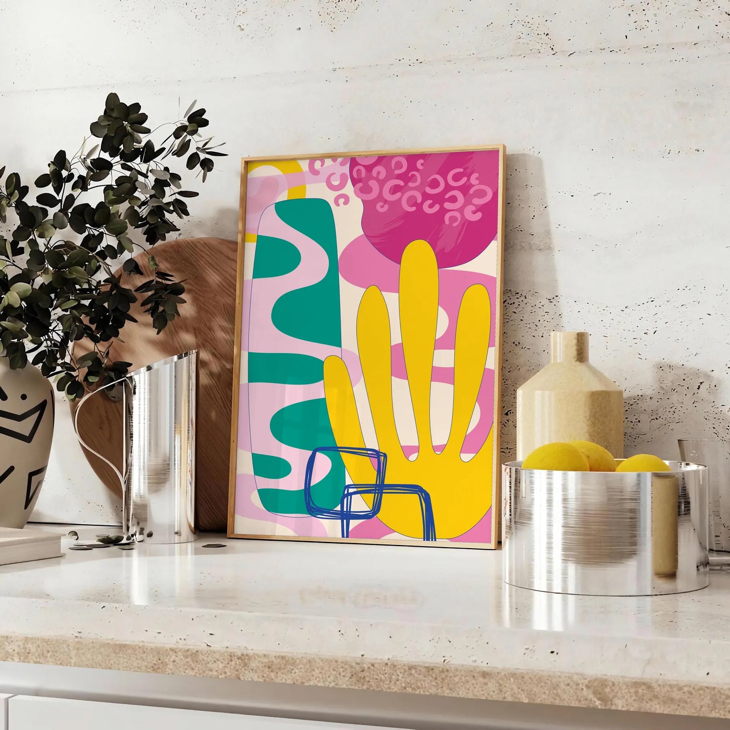 space boho abstract art poster 39 vibrant orange blue hues captivating wall perfect gift stylish touch room unframed options decor