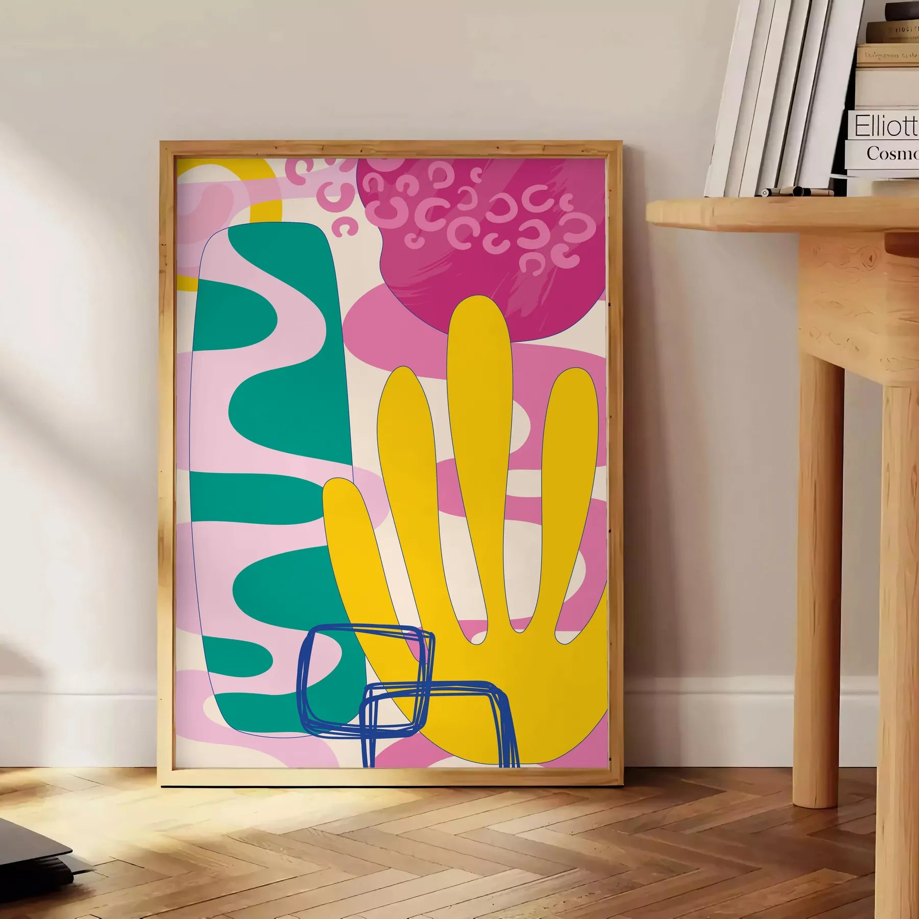 space boho abstract art poster 39 vibrant orange blue hues captivating wall perfect gift stylish touch room unframed options decor